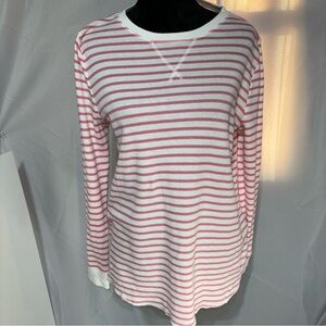 Style & Co Pink white Stripe Waffle Weave Long Sleeve Shirt Size XL